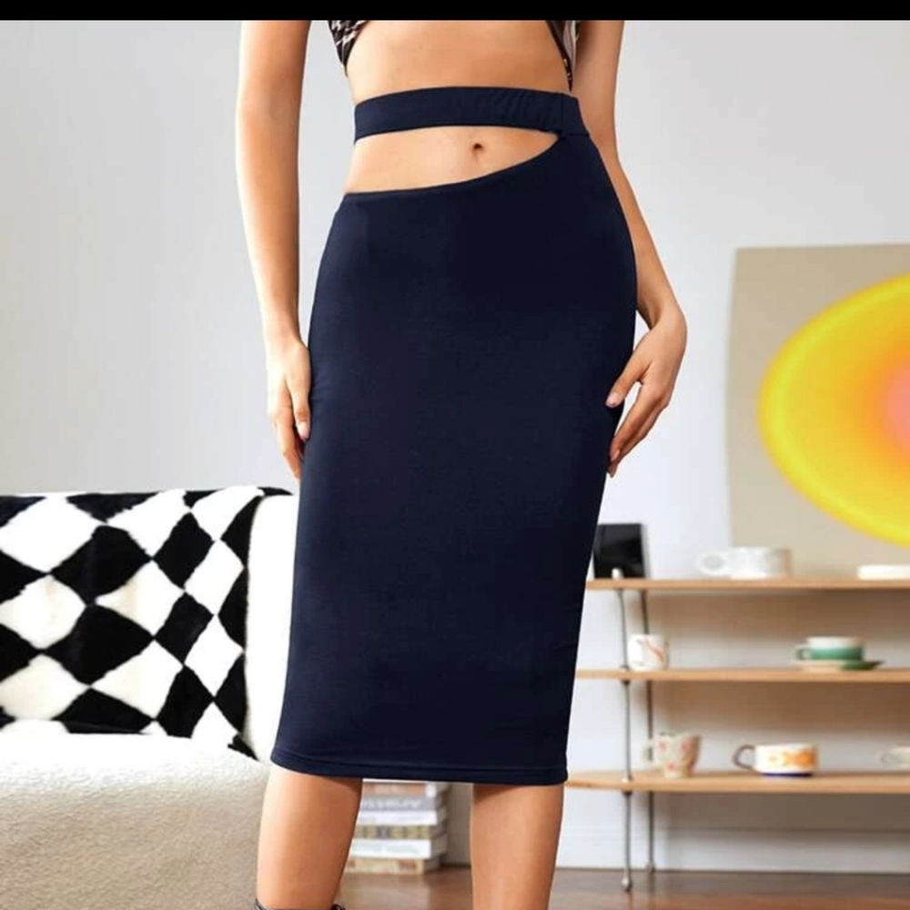 🌈 2/$10 Navy Solid Cut Out Waist Pencil Skirt